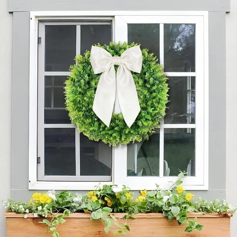 20'' Spring Dark Green Boxwood Wreaths Front Door Door Decor Artificial